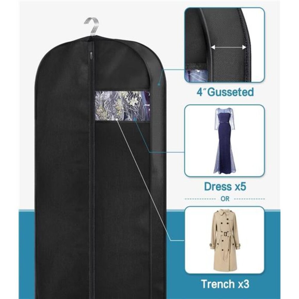 New 65" Dress Garment Bags for Hanging Clothes Travel, Gusseted Garment - Picture 4 of 7